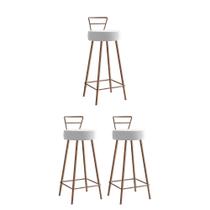 Kit 03 Banqueta Alta Com Encosto Tina Eiffel Cozinha Bar Bistrô Ferro Bronze material sintético Branco - Ahazzo Móveis