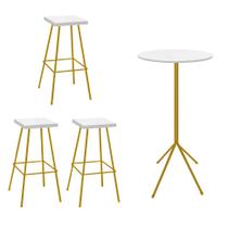 Kit 03 Banqueta Alta Eliza Com 01 Mesa Bistrô Nunno Industrial Ferro Dourado 100% MDF Branco - Ahazzo Móveis