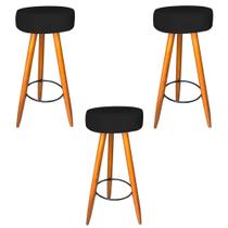 Kit 03 Banqueta Alta Flora Pés Palito em Madeira Caramelo Bar Bistrô Cozinha Suede Preto - KDAcanto Móveis Kit 03 Banqueta Alta Flora Pés Palito em Madeira Caramelo Bar Bistrô Cozinha Suede Preto - KDAcanto Móveis