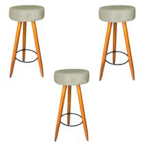 Kit 03 Banqueta Alta Flora Pés Palito em Madeira Caramelo para Bar Bistrô Cozinha material sintético Bege - KDAcanto Móveis Kit 03 Banqueta Alta Flora Pés Palito em Madeira Caramelo para Bar Bistrô Cozinha material sintético Bege - KDAcanto Móveis
