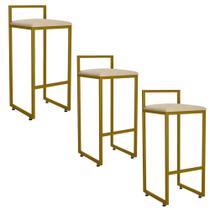 Kit 03 Banqueta Alta Industrial 0,78 cm Metal Dourada Suede Bege - Vallisa Decor Kit 03 Banqueta Alta Industrial 0,78 cm Metal Dourada Suede Bege - Vallisa Decor