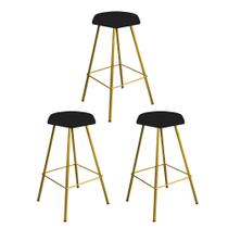 Kit 03 Banqueta Alta Lari Eiffel Hexágono Cozinha Bar Balcão Bistrô Ferro Dourado material sintético Preto - Ahazzo Móveis