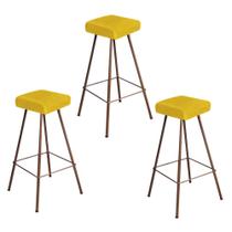 Kit 03 Banqueta Alta Lira Eiffel Industrial Cozinha Bar Balcão Bistrô Ferro Bronze Tecido Sintético Amarelo - Ahazzo Móveis