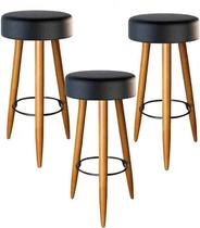 Kit 03 Banqueta Alta material sintético Preto 70 Cm Pés Palito Castanho