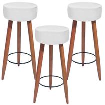 Kit 03 Banqueta Alta Pé Palito Castanho material sintético Branco