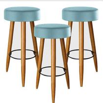 Kit 03 Banqueta Alta Suede Azul Turquesa Pés Palitos Kit 03 Banqueta Alta Suede Azul Turquesa Pés Palitos