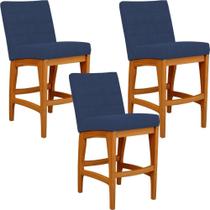 Kit 03 Banqueta Baixa Cozinha Fixa Mila L02 Azul Marinho