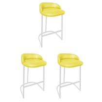 Kit 03 Banqueta Betina Com Encosto Alta Cozinha Bar Balcão Ferro Branco material sintético Amarelo - Ahz Móveis