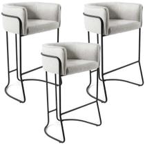 Kit 03 Banqueta Decorativa Fixa Base de Aço Preto Betina D02 Linho Creme A-48 - Lyam Decor Kit 03 Banqueta Decorativa Fixa Base de Aço Preto Betina D02 Linho Creme A-48 - Lyam Decor