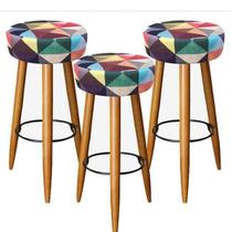 Kit 03 Banqueta Suede Triangulo Pés Palito 70 Cm De Altura