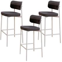Kit 03 Banquetas Alta Bar Cozinha Sala De Jantar Aço Branco Kaira C01 Linho Preto material sintético Preto - Lyam Decor Kit 03 Banquetas Alta Bar Cozinha Sala De Jantar Aço Branco Kaira C01 Linho Preto material sintético Preto - Lyam Decor