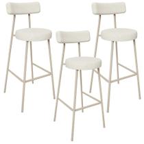 Kit 03 Banquetas Alta Bar Cozinha Sala De Jantar Aço Milão Arena L02 Linho Champagne - Lyam Decor Kit 03 Banquetas Alta Bar Cozinha Sala De Jantar Aço Milão Arena L02 Linho Champagne - Lyam Decor