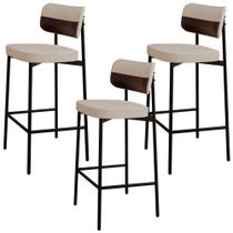 Kit 03 Banquetas Alta Bar Cozinha Sala De Jantar Aço Preto Kaira C01 Linho Areia material sintético Café - Lyam Decor Kit 03 Banquetas Alta Bar Cozinha Sala De Jantar Aço Preto Kaira C01 Linho Areia material sintético Café - Lyam Decor
