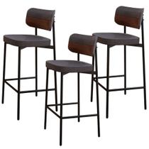 Kit 03 Banquetas Alta Bar Cozinha Sala De Jantar Aço Preto Kaira C01 Linho Preto material sintético Whisky - Lyam Decor Kit 03 Banquetas Alta Bar Cozinha Sala De Jantar Aço Preto Kaira C01 Linho Preto material sintético Whisky - Lyam Decor