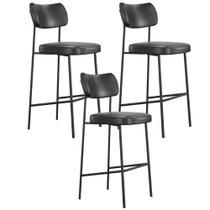 Kit 03 Banquetas Alta Bar Cozinha Sala De Jantar Preto Elira L02 material sintético Preto Lyam Decor Kit 03 Banquetas Alta Bar Cozinha Sala De Jantar Preto Elira L02 material sintético Preto Lyam Decor
