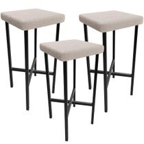 Kit 03 Banquetas Alta Bar Cozinha Sala De Jantar Preto Stella L02 Bouclê Creme - Lyam Decor