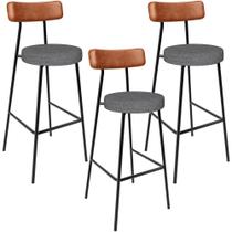 Kit 03 Banquetas Alta Bar Cozinha Sala Jantar Milão L02 material sintético Camel Cinza Escuro - Lyam Decor Kit 03 Banquetas Alta Bar Cozinha Sala Jantar Milão L02 material sintético Camel Cinza Escuro - Lyam Decor