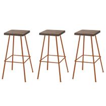 Kit 03 Banquetas Alta Eliza 75cm Industrial Para Cozinha Ferro Bronze 100% MDF Freijó - Ahazzo Móveis