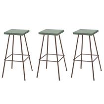 Kit 03 Banquetas Alta Eliza 75cm Industrial Para Cozinha Ferro Marrom 100% MDF Verde - Ahazzo Móveis