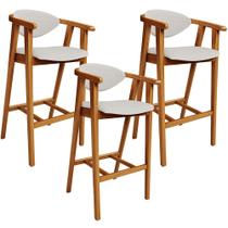 Kit 03 Banquetas Alta Para Cozinha Bancada Bar Sala de Jantar Fixa Cecília L02 Bouclê Cru - Lyam