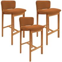 Kit 03 Banquetas Alta Para Cozinha Sala De Jantar Bar Dara L02 Bouclê Terracota - Lyam Decor