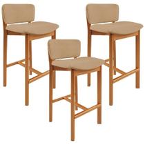 Kit 03 Banquetas Alta Para Cozinha Sala De Jantar Bar Dara L02 Linho Bege Escuro - Lyam Decor