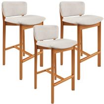Kit 03 Banquetas Alta Para Cozinha Sala de Jantar Bar Dara L02 Linho Cru - Lyam Decor Kit 03 Banquetas Alta Para Cozinha Sala de Jantar Bar Dara L02 Linho Cru - Lyam Decor
