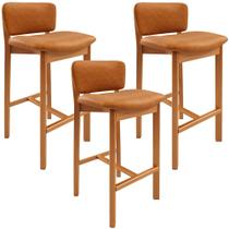 Kit 03 Banquetas Alta Para Cozinha Sala de Jantar Bar Dara L02 material sintético Canela - Lyam Decor Kit 03 Banquetas Alta Para Cozinha Sala de Jantar Bar Dara L02 material sintético Canela - Lyam Decor