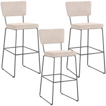 Kit 03 Banquetas Alta Para Cozinha Sala De Jantar Base Em Aço Allana L02 Suede Bege - Lyam Decor