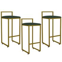 Kit 03 Banquetas Alta Para Cozinha Sala De Jantar Hanna L02 Dourado Linho Verde Musgo - Lyam Decor Kit 03 Banquetas Alta Para Cozinha Sala De Jantar Hanna L02 Dourado Linho Verde Musgo - Lyam Decor