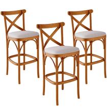 Kit 03 Banquetas Altas Cozinha Bancada Bar Sala de Jantar Estofada Ávila L02 Linho Bege - Lyam