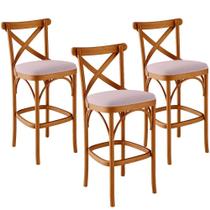 Kit 03 Banquetas Altas Cozinha Bancada Bar Sala De Jantar Estofada ávila L02 Suede Rosê - Lyam