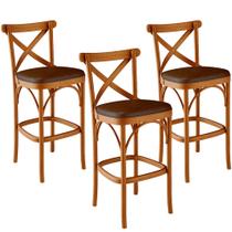 Kit 03 Banquetas Altas Cozinha Bancada Bar Sala Jantar Estofada Ávila L02 material sintético Marrom - Lyam