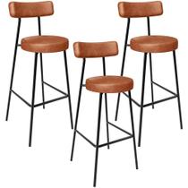 Kit 03 Banquetas Altas Cozinha Bar Sala De Jantar Em Aço Milão L02 material sintético Camel - Lyam Decor