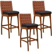 Kit 03 Banquetas Altas Cozinha Mila B04 Camel Linho Chumbo