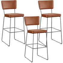 Kit 03 Banquetas Altas Cozinha Sala Jantar Base Em Aço Fixa Allana L02 material sintético Camel - Lyam Decor