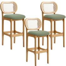 Kit 03 Banquetas Altas Para Cozinha Bancada Sala Tela Betta Fixa L02 Bouclê Oliva - Lyam