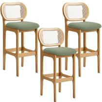 Kit 03 Banquetas Altas Para Cozinha Bancada Sala Tela Betta Fixa L02 Bouclê Oliva - Lyam