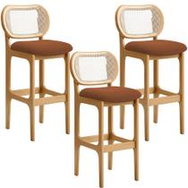 Kit 03 Banquetas Altas Para Cozinha Bancada Sala Tela Betta Fixa L02 Bouclê Terracota - Lyam Kit 03 Banquetas Altas Para Cozinha Bancada Sala Tela Betta Fixa L02 Bouclê Terracota - Lyam