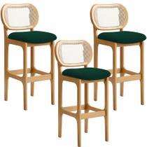 Kit 03 Banquetas Altas Para Cozinha Bancada Sala Tela Betta Fixa L02 Bouclê Verde - Lyam Kit 03 Banquetas Altas Para Cozinha Bancada Sala Tela Betta Fixa L02 Bouclê Verde - Lyam