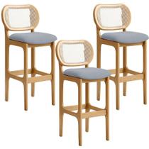 Kit 03 Banquetas Altas Para Cozinha Bancada Sala Tela Betta Fixa L02 Suede Cinza - Lyam Kit 03 Banquetas Altas Para Cozinha Bancada Sala Tela Betta Fixa L02 Suede Cinza - Lyam