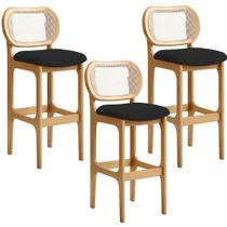 Kit 03 Banquetas Altas Para Cozinha Bancada Sala Tela Betta Fixa L02 Suede Preto - Lyam Kit 03 Banquetas Altas Para Cozinha Bancada Sala Tela Betta Fixa L02 Suede Preto - Lyam