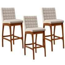 Kit 03 Banquetas Altas Para Cozinha Sala de Jantar Fixa Mila B04 Linho Cru - Lyam Decor