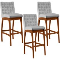Kit 03 Banquetas Altas Para Cozinha Sala de Jantar Fixa Mila L02 Facto Cinza Metalizado - Lyam Decor Kit 03 Banquetas Altas Para Cozinha Sala de Jantar Fixa Mila L02 Facto Cinza Metalizado - Lyam Decor