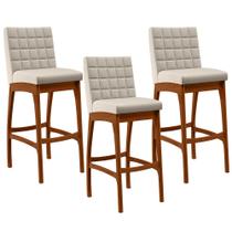 Kit 03 Banquetas Altas Para Cozinha Sala de Jantar Fixa Mila L02 Linho Cru - Lyam Decor
