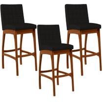 Kit 03 Banquetas Altas Para Cozinha Sala de Jantar Fixa Mila L02 Suede Preto - Lyam Decor