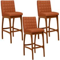Kit 03 Banquetas Altas Para Cozinha Sala De Jantar Fixa Mila L02 Tecido Terracota - Lyam Decor Kit 03 Banquetas Altas Para Cozinha Sala De Jantar Fixa Mila L02 Tecido Terracota - Lyam Decor
