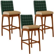 Kit 03 Banquetas Altas Sala De Jantar Fixa Mila B04 Facto Verde Musgo Linho Bege Escuro - Lyam Decor Kit 03 Banquetas Altas Sala De Jantar Fixa Mila B04 Facto Verde Musgo Linho Bege Escuro - Lyam Decor