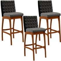 Kit 03 Banquetas Altas Sala De Jantar Fixa Mila L02 material sintético Preto Linho Cinza Escuro - Lyam Decor Kit 03 Banquetas Altas Sala De Jantar Fixa Mila L02 material sintético Preto Linho Cinza Escuro - Lyam Decor