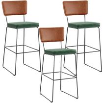 Kit 03 Banquetas Altas Sala Jantar Fixa Allana L02 material sintético Camel Facto Verde Musgo - Lyam Decor Kit 03 Banquetas Altas Sala Jantar Fixa Allana L02 material sintético Camel Facto Verde Musgo - Lyam Decor
